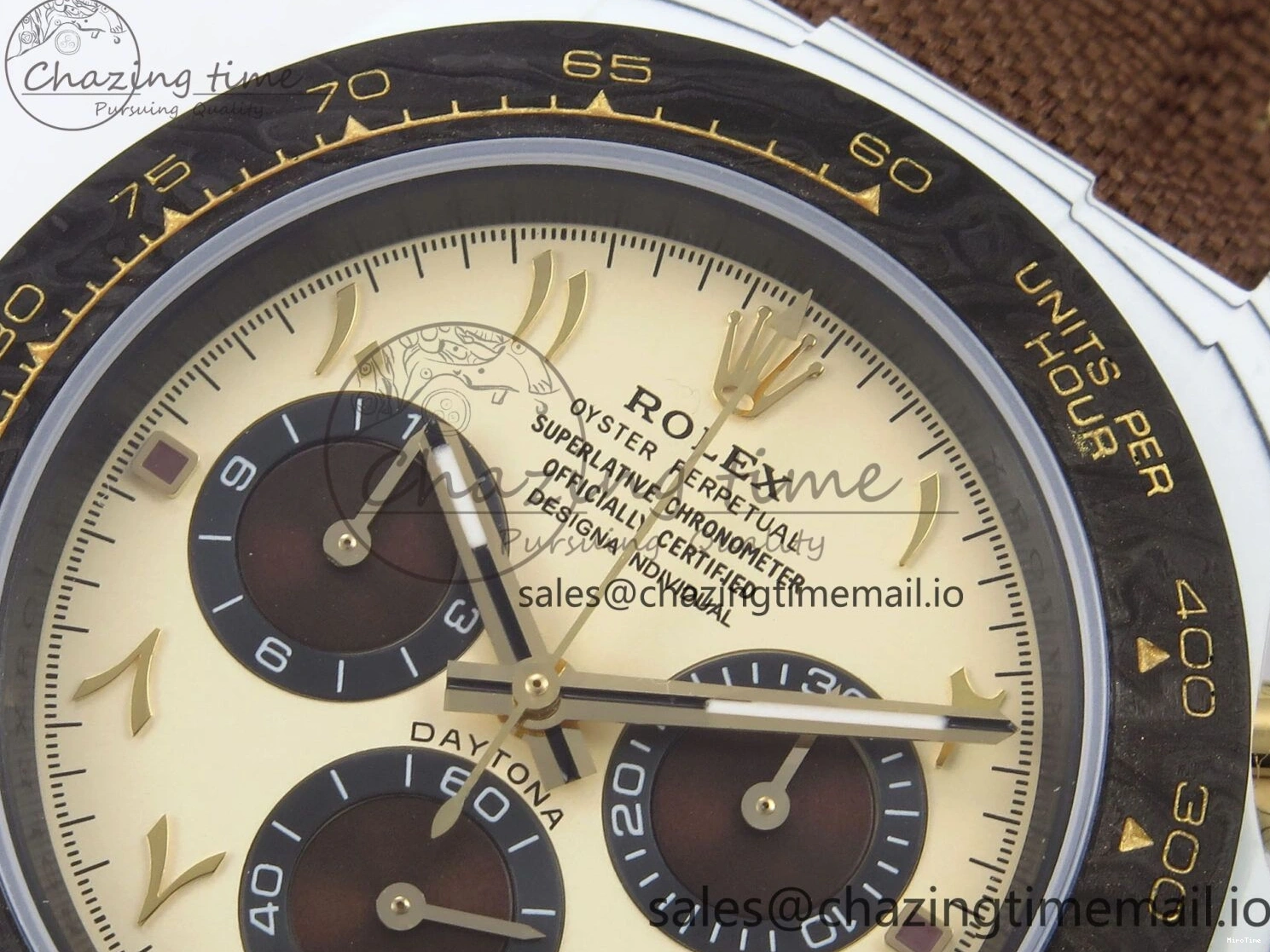 MiroTime 0118 Refined Daytona DIW “DESERT EAGLE”  White Carbon DIWF 1:1 Best Edition Cream Brown Dial on Brown Nylon Strap SH 1074